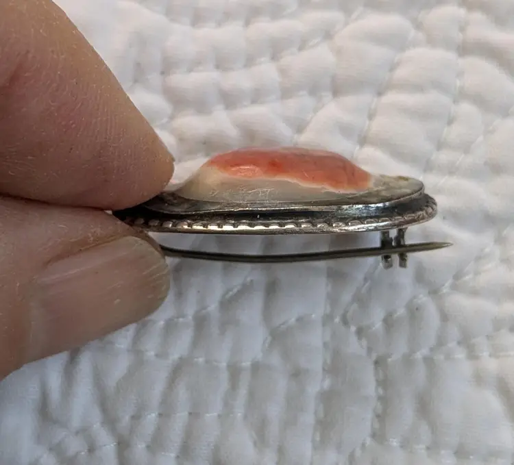 Antique Sterling Silver Oval Brooch with Russian Blister Pearl