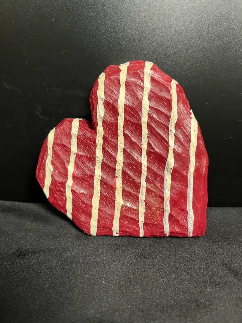 Shabby Chic Shelf Sitter or Wall Decor-Red & White Striped Pattern 3D Heart