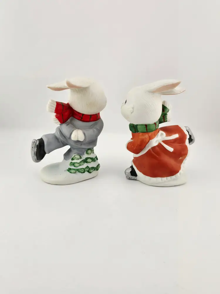 Homco Vintage Sking Winter Bunny Couple