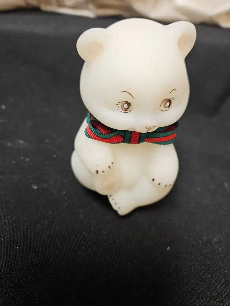 Fenton white Satin Christmas Bear - signed