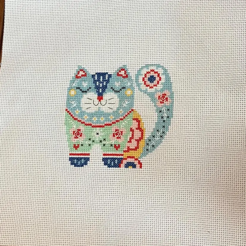#01 - New Hand Made Colorful Cat Cross Stitch