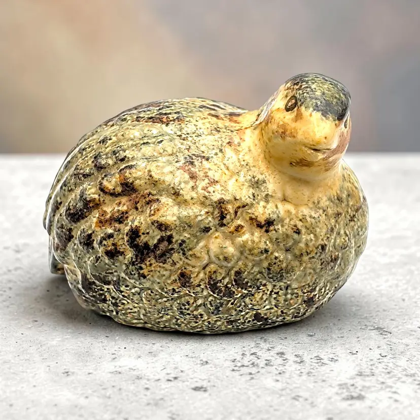 Vintage Mid Century Quail Ceramic Figurine Mottled Brown Tan & Dark Glaze Japan