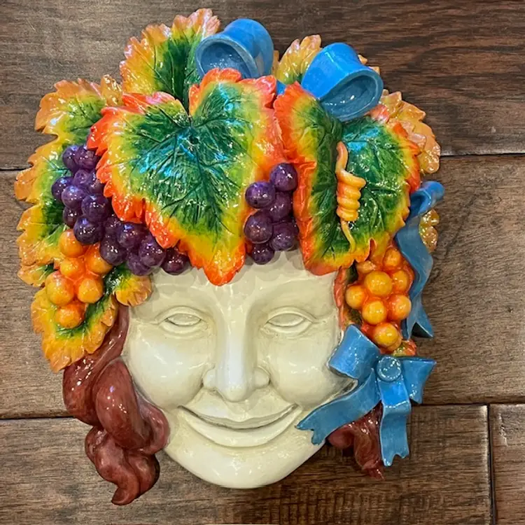 Toscano Design Face Head Grapevine Hair Colorful Wall Sculpture Handcrafted