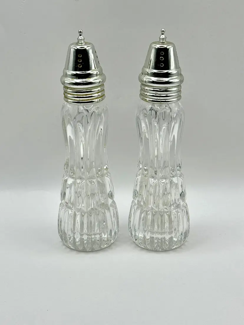 Vintage Aspen Glass Salt & Pepper Shakers with Silver Tops, By Mikasa, Made In West Germany