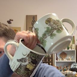 Pair Of Vintage Stoneware Owl Mugs