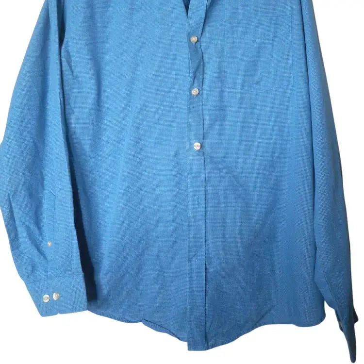 Van Heusen Size L 16 - 16 1/2 blue white checked long sleeve button front dress Shirt cotton blend