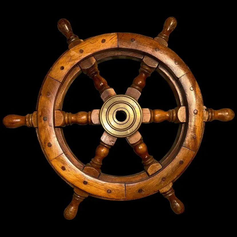 Wood Ships Steering Wheel 16.5” W/Brass Middle Insert