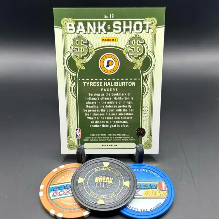 Tyrese Haliburton 52/85 Blue Fast Break Prizm Bank Shot 2023-24 Panini Mosaic Indiana Pacers