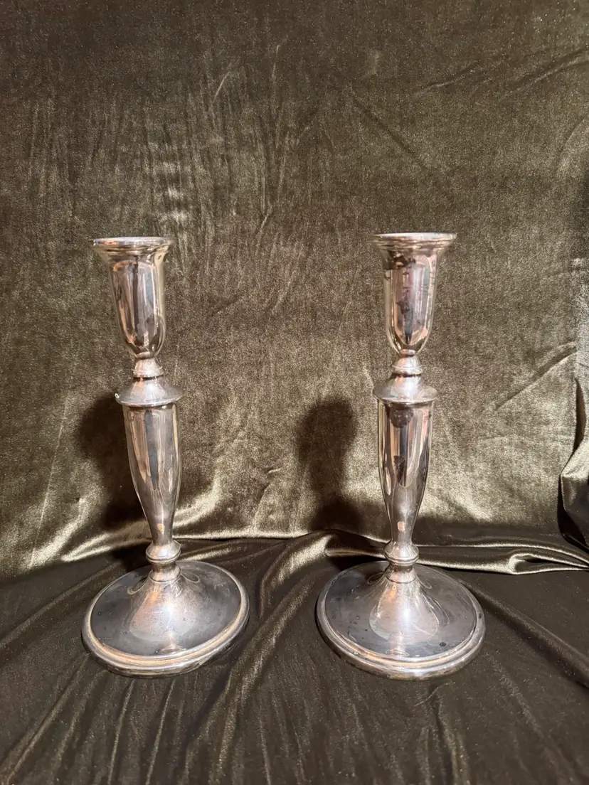 Towle Silver-Plated Weighted Candlestick Pair. ~10” Tall.