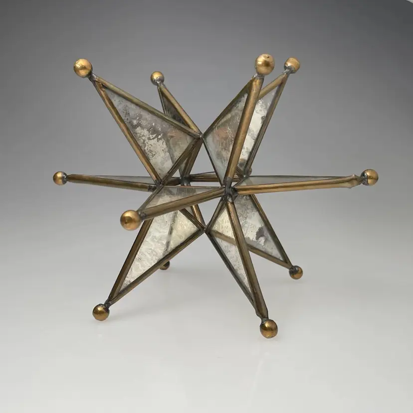 Glass Mirror & Brass 12-Point Moravian Star Vintage Figurine Decor READ 7"
