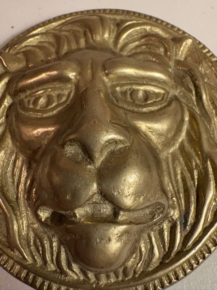 Vintage Brass Lion Paperweight Medallion