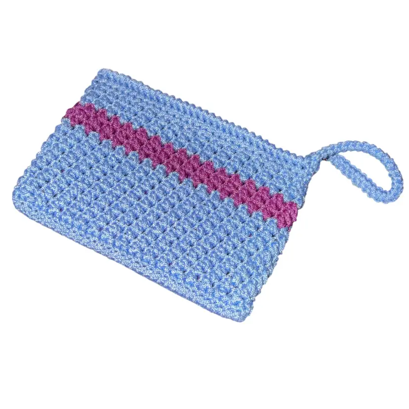 Periwinkle Blue and Mulberry Crochet Wristlet