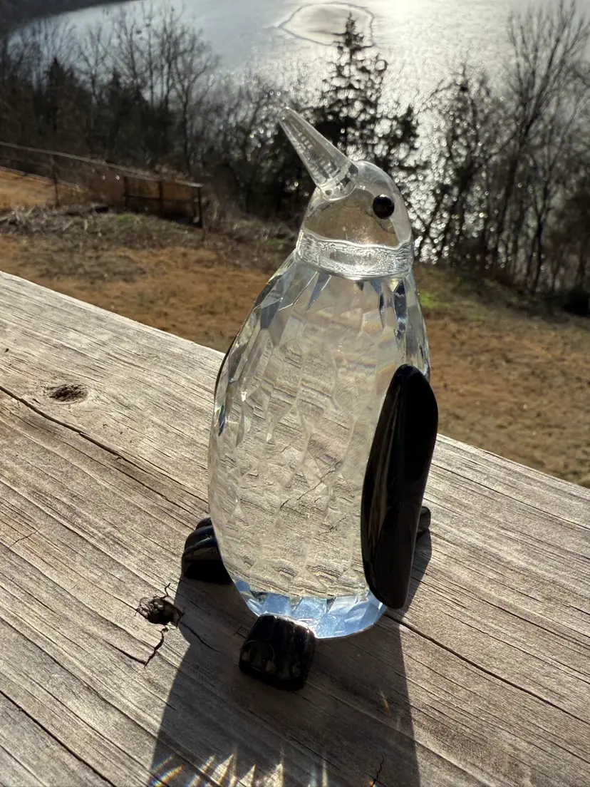 Faceted Crystal Penguin Figurine with Jet Black Accents