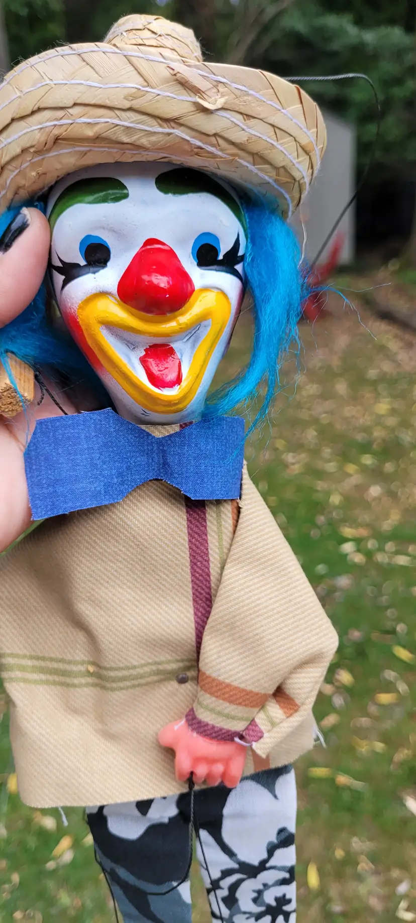 Ceramic Face Clown Puppet Marrionette 14 " long