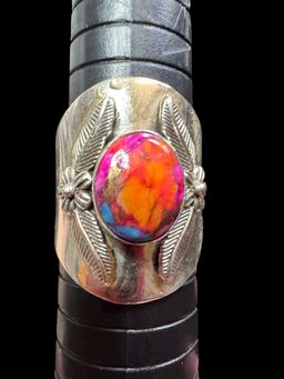 Vintage Sterling Silver Kingman Turquoise Dahlia Southwest Style Ring Size 11 - tested 2x - silver guaranteed