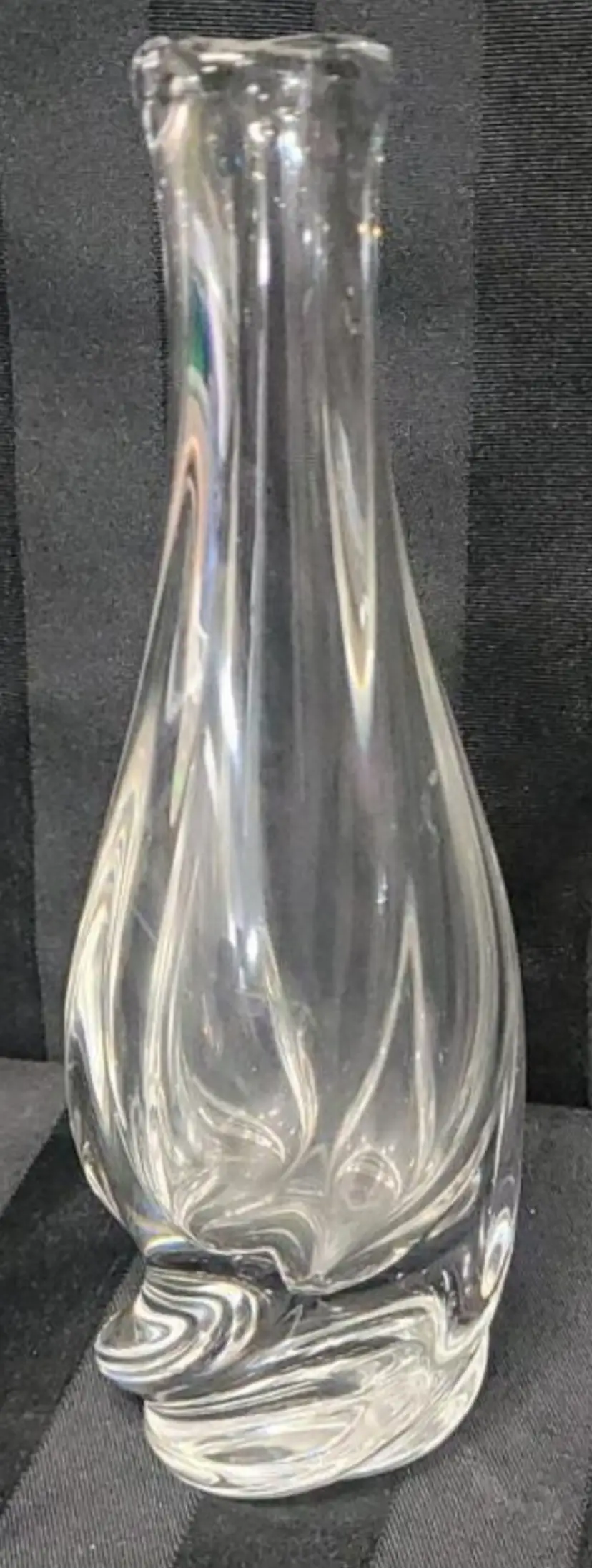 Vintage Saint Louis France Crystal Swirl Bud Vase , Signed on Bottom  7.75 Inches
