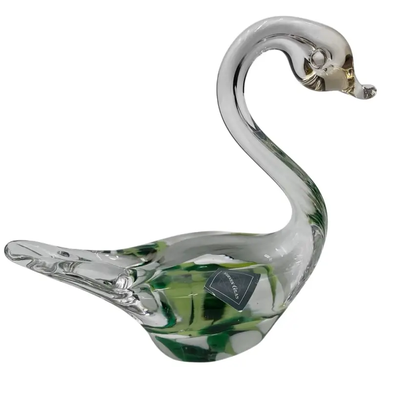 Art Glass Sternen Glas (Germany) Swan, Green and White Frit, Axel Pautz, Artist