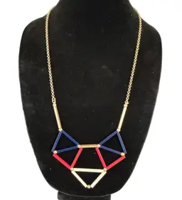 Vintage Modernist Geometric Necklace Bauhaus Style Red Blue Gold Statement Necklace Memphis Style Jewelry
