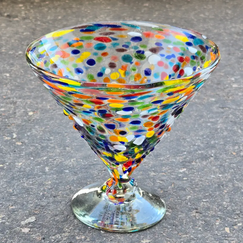 Art Glass Pebbled Confetti Margarita Martini Drinking Cup made in Mexico Unbranded