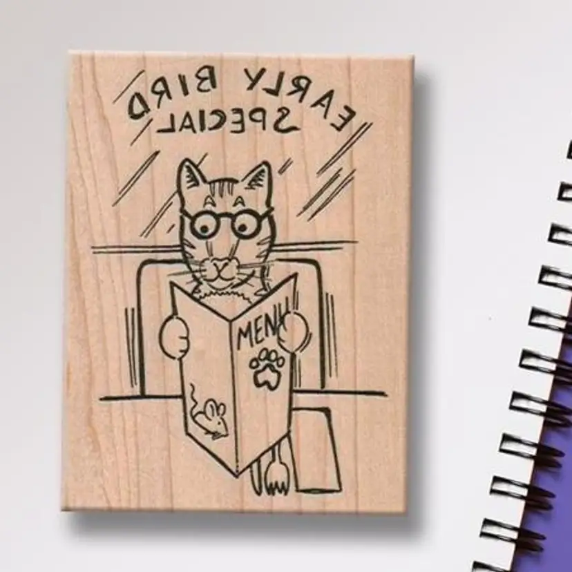 Restaurant Cat Early Bird Special Rubber Stamp