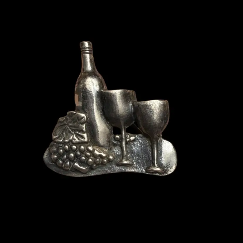 Sterling Silver Wine, Glasses And Grapes Pin Or Brooch.