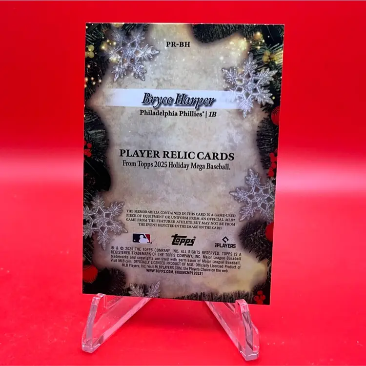 Bryce Harper 2025 Topps Holiday Mega Purple Refractor  Player Relic