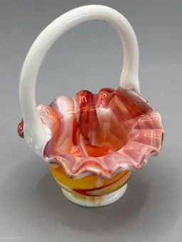Fenton Orange Swirl Slag glass basket
