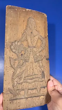 Vintage Wooden Speculaas Cookie Mold – Hand‑Carved – 11” – Dutch/German Folk