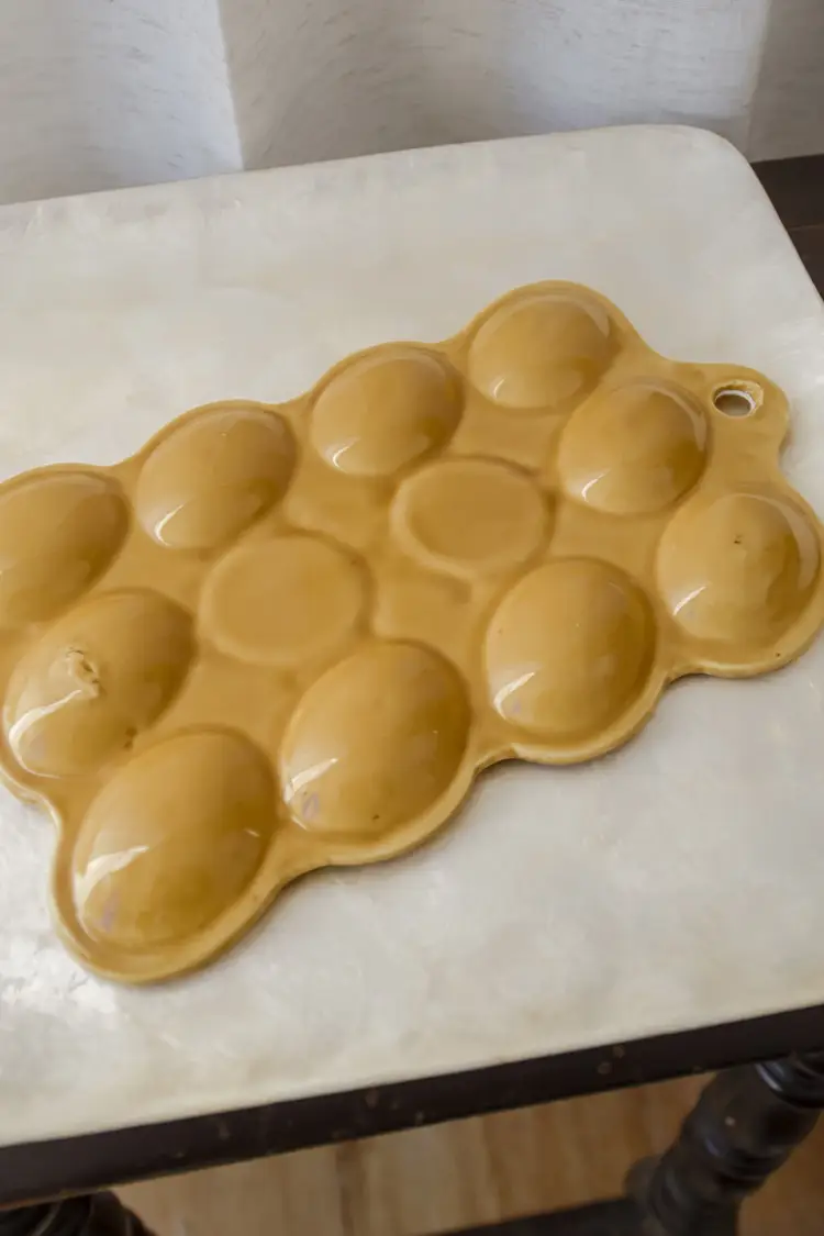 Vintage Japan Deviled Egg Platter Harvest Gold Ceramic Hanging Plate Server Tray