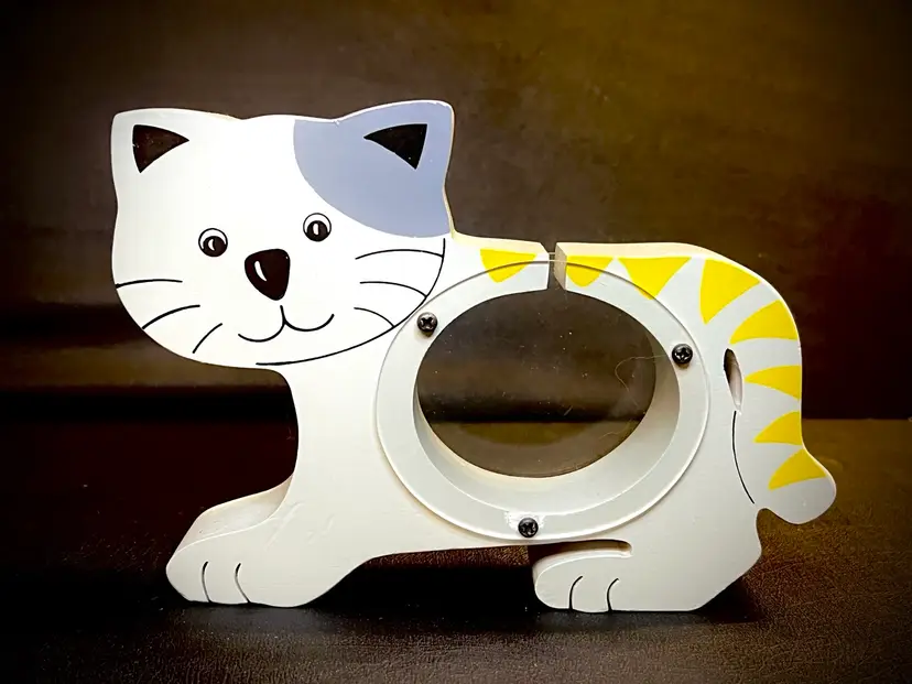 🩶😻Vintage (90’s) Pouncing Kitty Cat Wooden Painted Coin Bank😻🩶