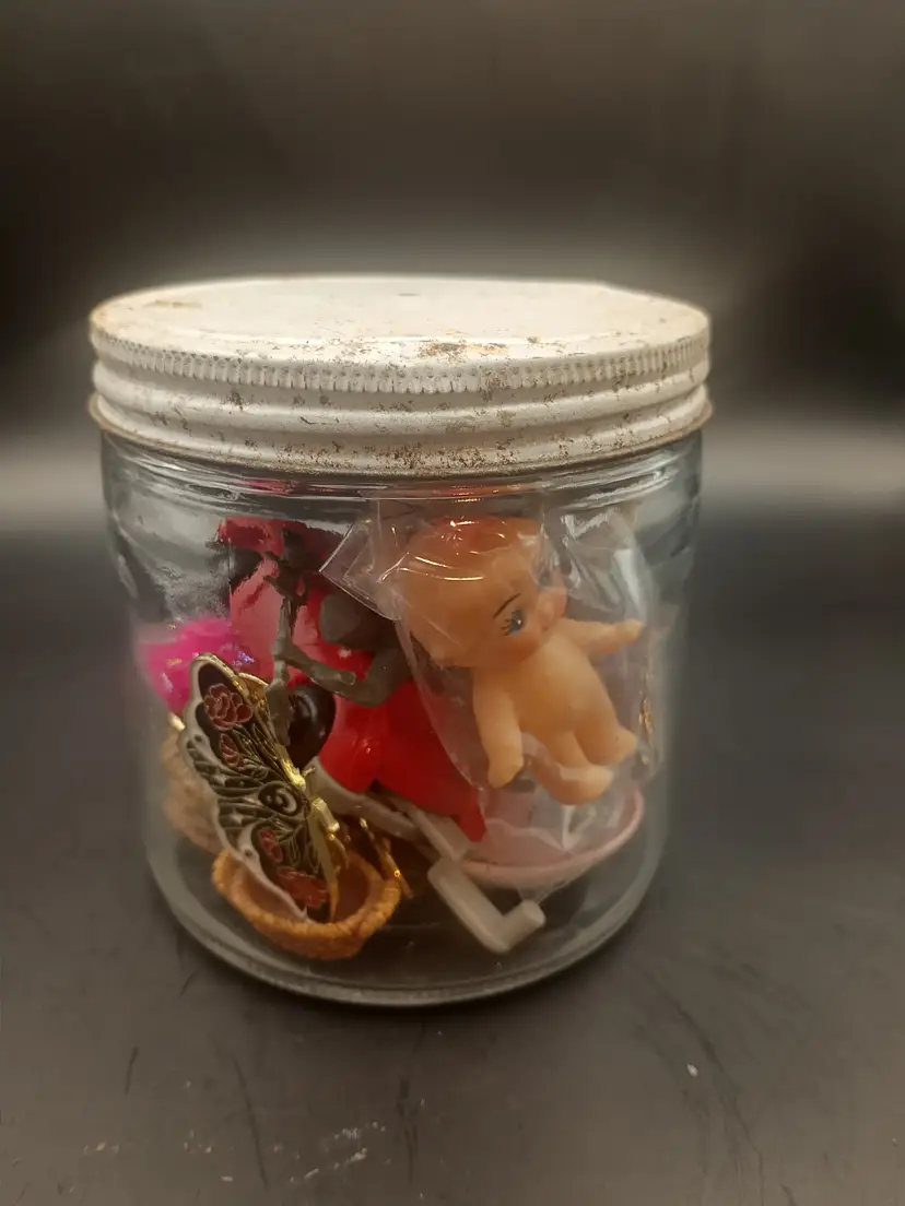 #2 Vintage Mystery Jar Full of Trinkets and Miniatures Perfect for a Trinket Shelf/ Instant Collection