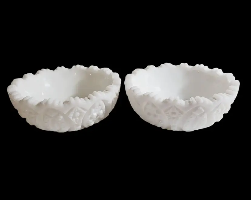 Vintage L E Smith Cut Milk Glass Bowl Set Candy Nut Trinket Arch Cane Star