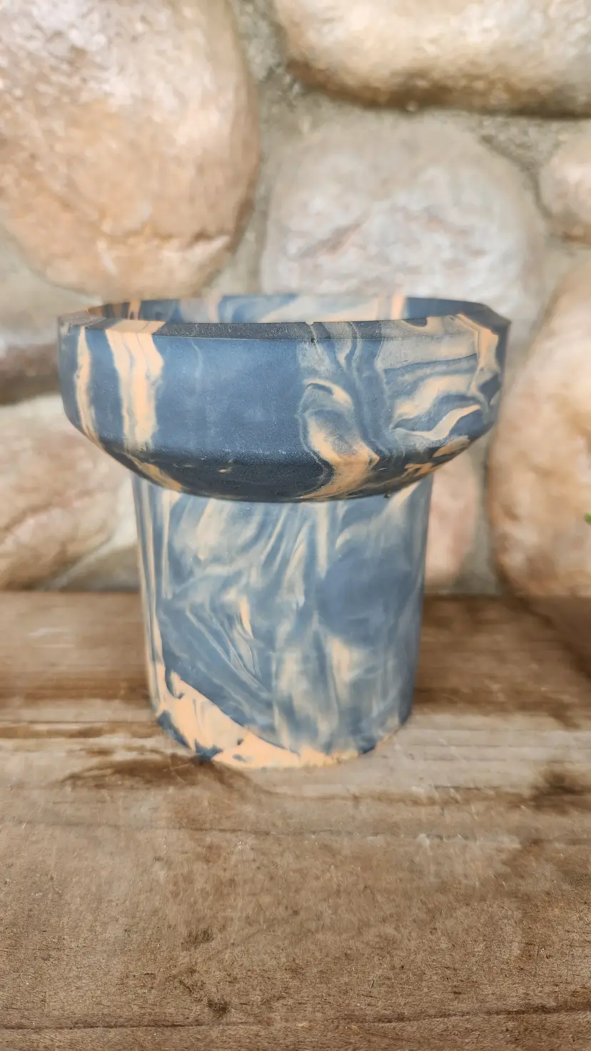Jesmonite Pot - NAVY/TAN - LG Goblet