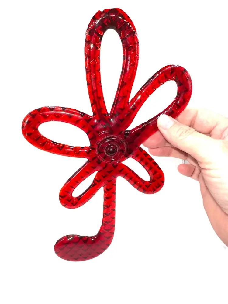 Vintage Bergdala Sweden Handblown Glass- Red Flower Suncatcher Or Wall Art 1960s - Rare!