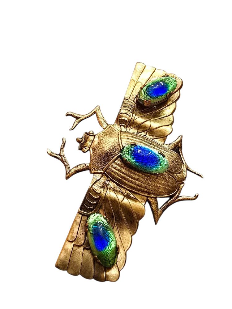 Antique Egyptian Revival Art Deco Brass Scarab Bug Brooch (A9260)