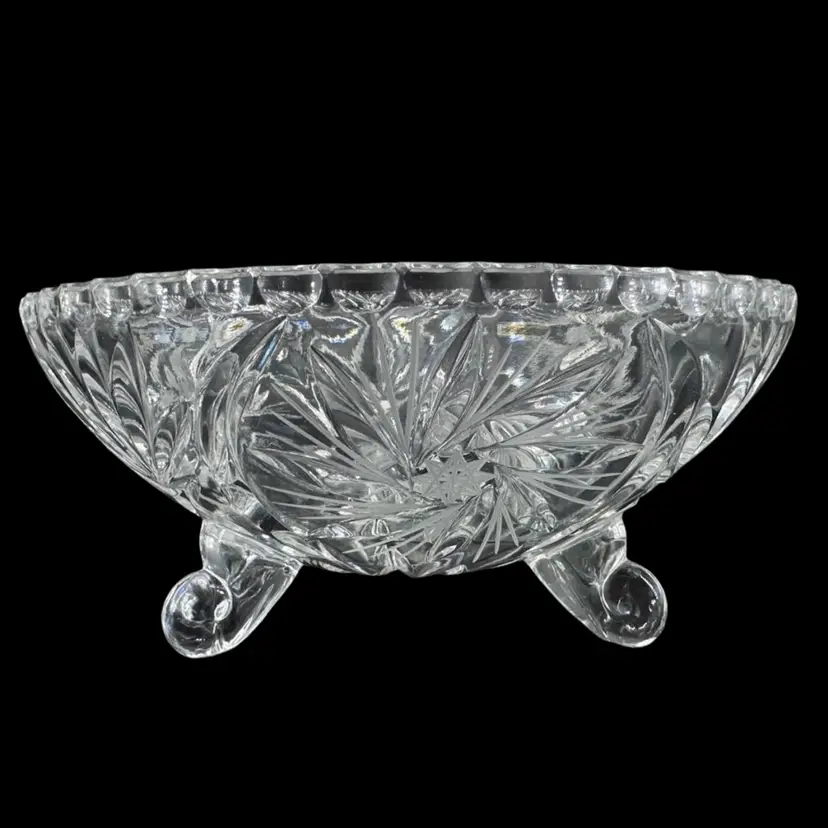Vintage Crystal Deep Cut Pinwheel Footed Bowl