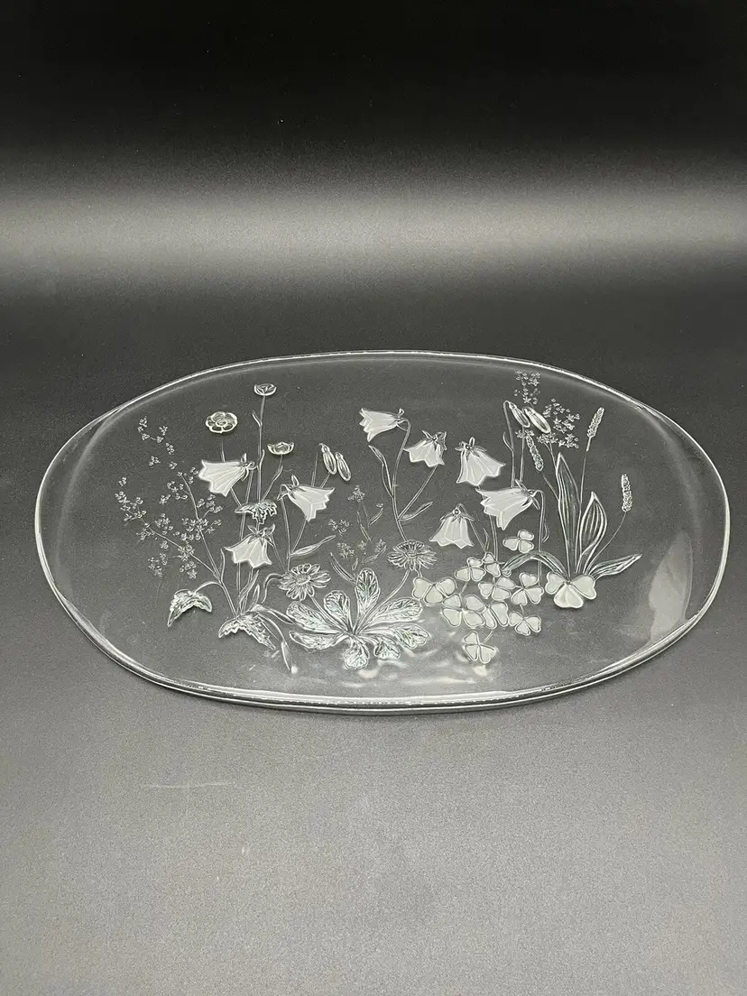 Mikasa Serving Tray Clear Glass Platter Plate Floral Flower Design Spring 16.5”