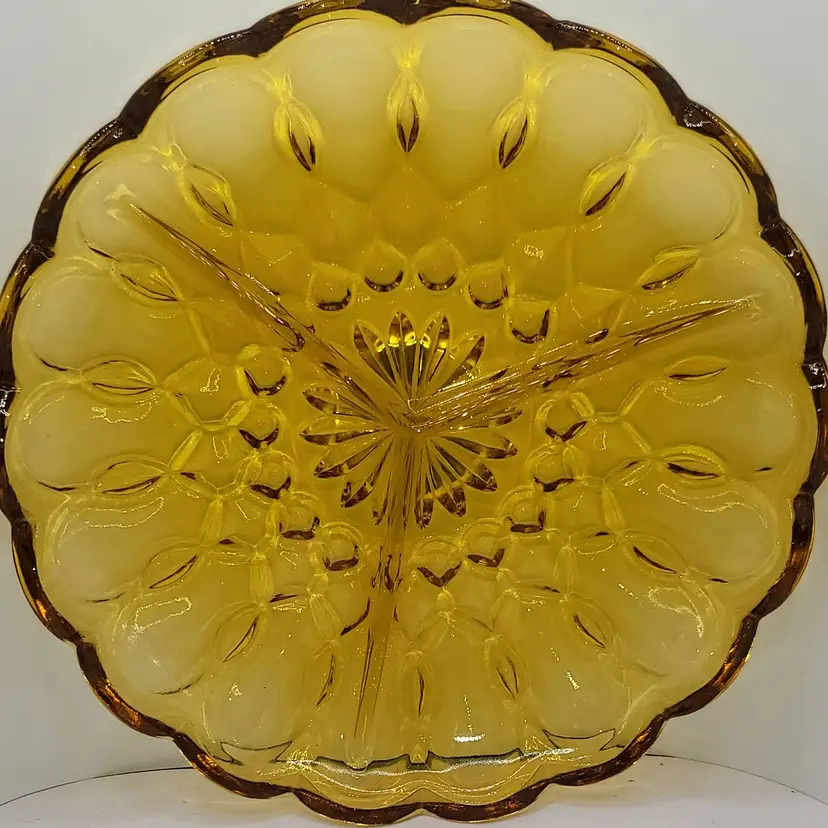 Vintage Amber Glass Divided Relish Dish by Anchor Hocking 8.5"