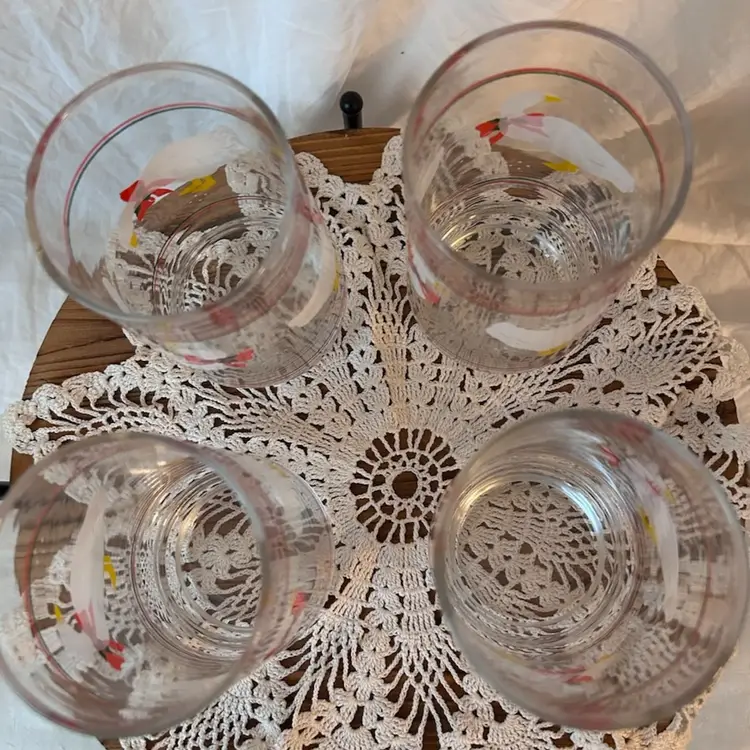 SET OF 4 VINTAGE INDIANA GLASS CO CHRISTMAS GEESE TUMBLERS 1980s