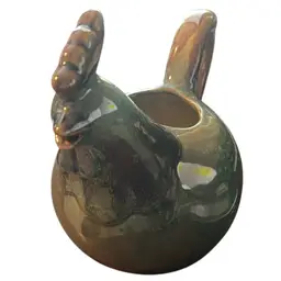 Handmade ceramic rooster-shaped pitcher / Watering Can with green speckled glaze.
7” Tall