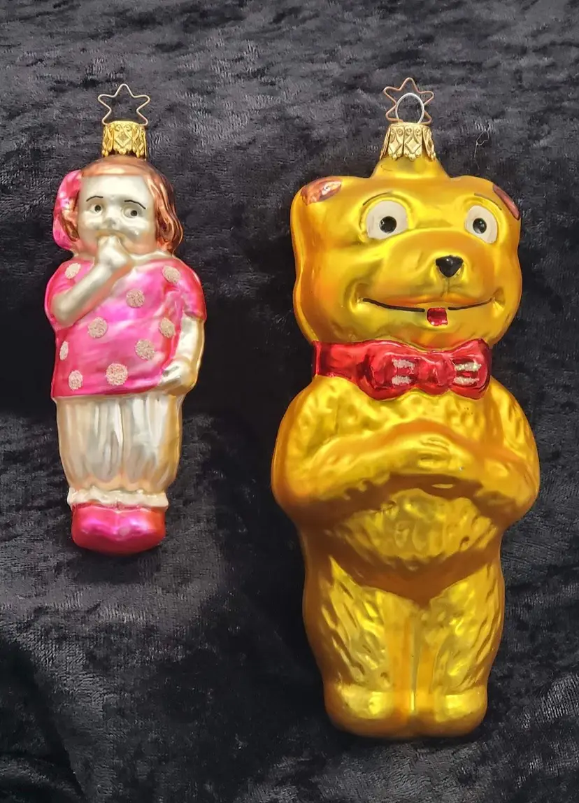 German Inge-Glas Mercury Blown Hand Painted Glass Ornaments Pair (2)