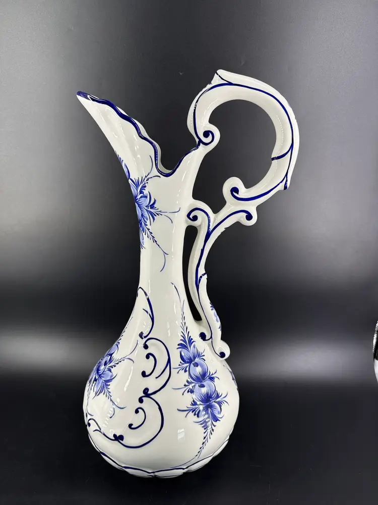 Portugal Oversized 21" Amphora Vase Hand Painted Jug Pitcher RCCL Blue & White