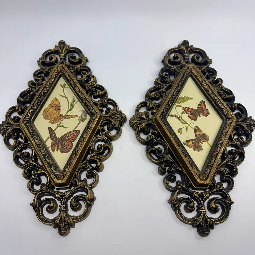 Burwood Monarch Butterflies Wall Hangings 1976 Vintage Diamond Plaques Set/2