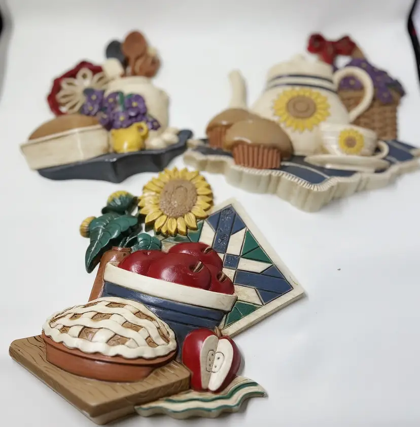 Vintage Fruit Wall Plaques Set, 1990s, Home Interiors, Kitchen Decor