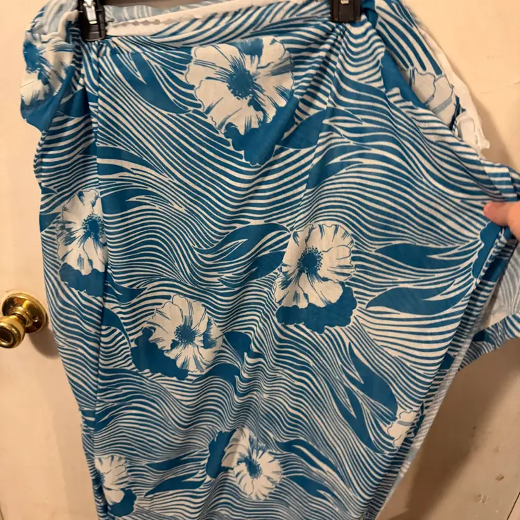 Blue Flower Fabric Unmarked 142” Tall And 53” Across