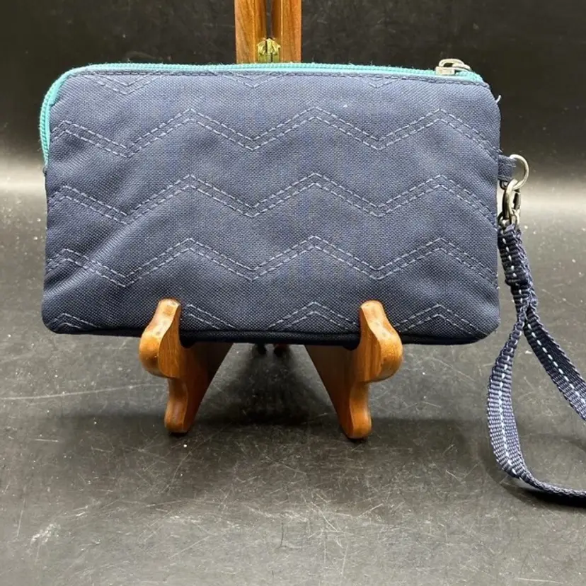 Thirty-One Clutch Purse - 4.5"x7" - Dark Blue Exterior, Teal Interior