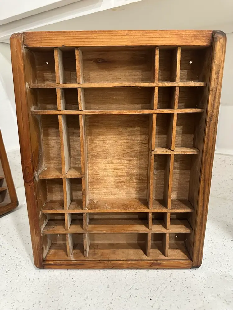 Vintage Wooden Printer's Tray Shadow Box Display Shelf Multiple Sections