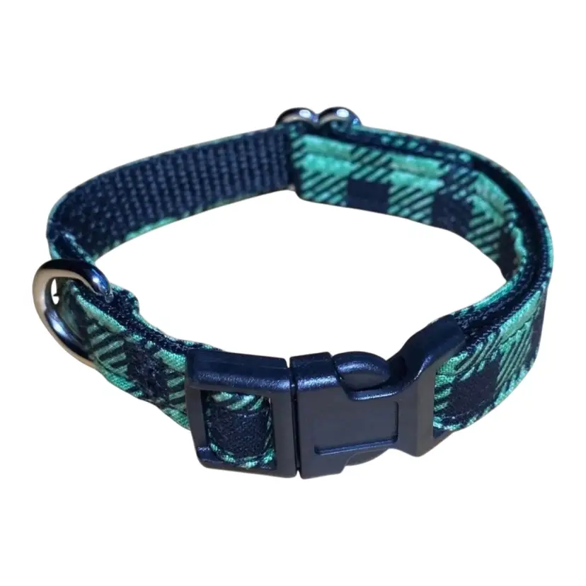 Dog/Cat/Puppy Collar Green Plaid Small Handmade NEW