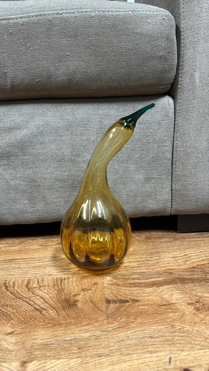 Blenko Amber Green optic Squash Gourd 10.5” tall