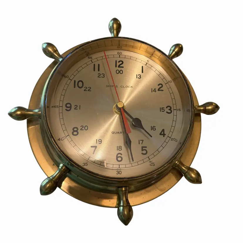 Vintage Ship's Clock Wheel Solid Brass Heavy 9 In X 2 In.